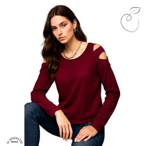 RDI LADDER CUTOUT LONG SLEEVE SWEATER BURGUNDY